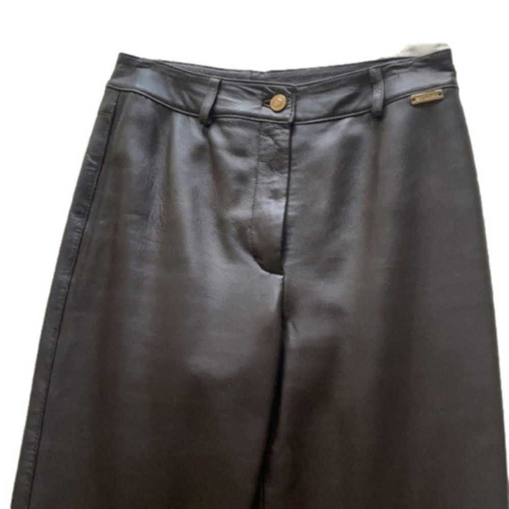ST. JOHN 100% real leather pants size 4 brown hi waist - Picture 12 of 16